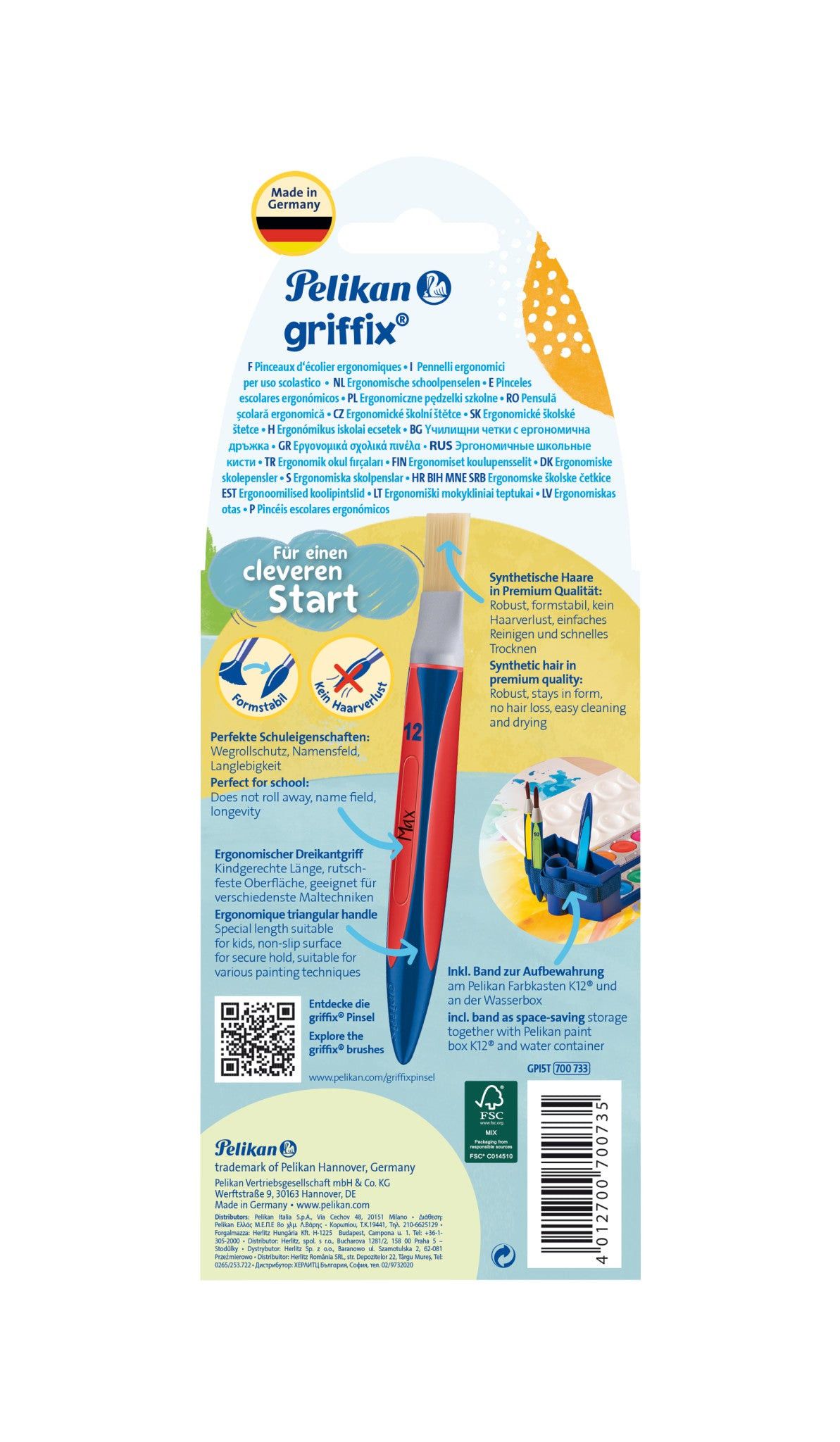 Pelikan Pencil Pelikan Griffix School Brush Set With Brush Band 5-Piece Set 700733