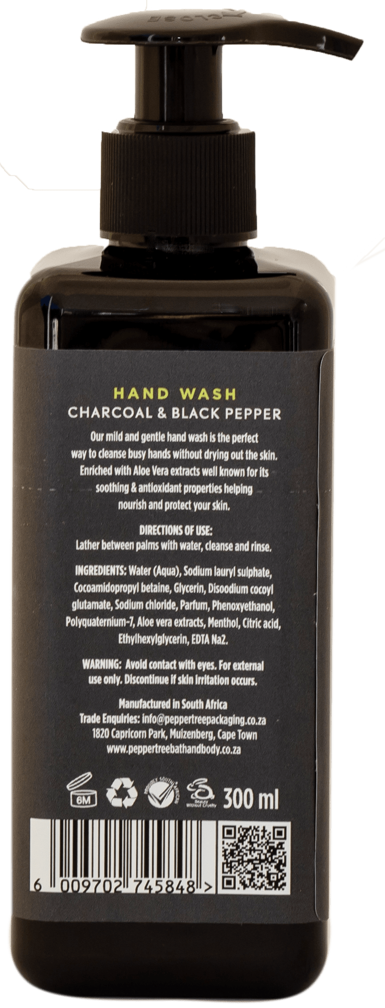 Pepper Tree Soap Pepper Tree Charcoal & Black Men's Hand Wash 300ml (7475024068697)