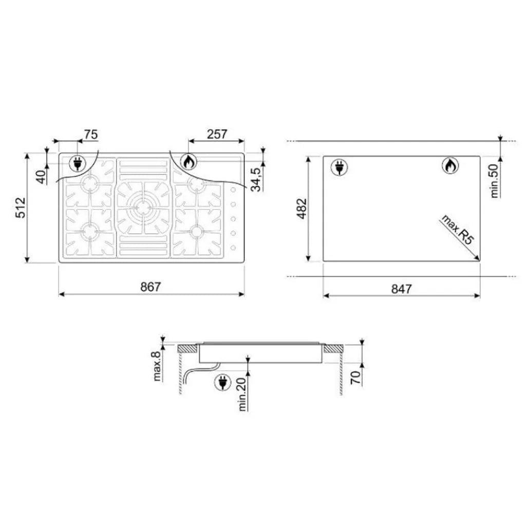 Smeg 90cm Stainless Steel Ultra Low Profile Gas Hob PGF95SA