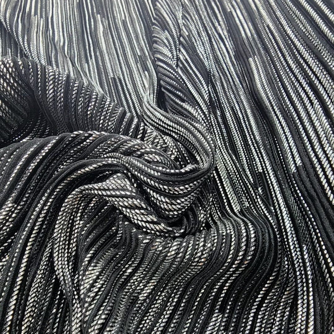 PLEATED SATIN Dress Fabrics Black Pleated Foil Opal Fabric 150cm (7564607651929)
