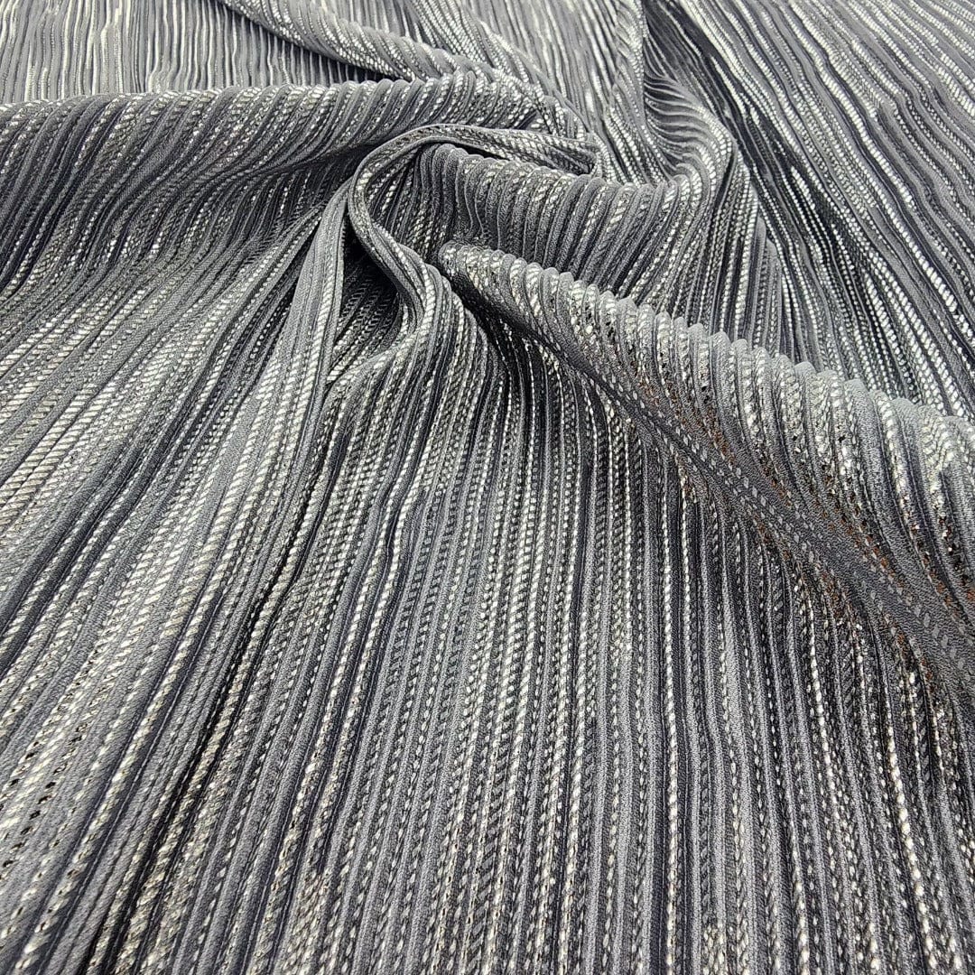 PLEATED SATIN Dress Fabrics Dull Grey Pleated Foil Opal Fabric 150cm (7564607651929)