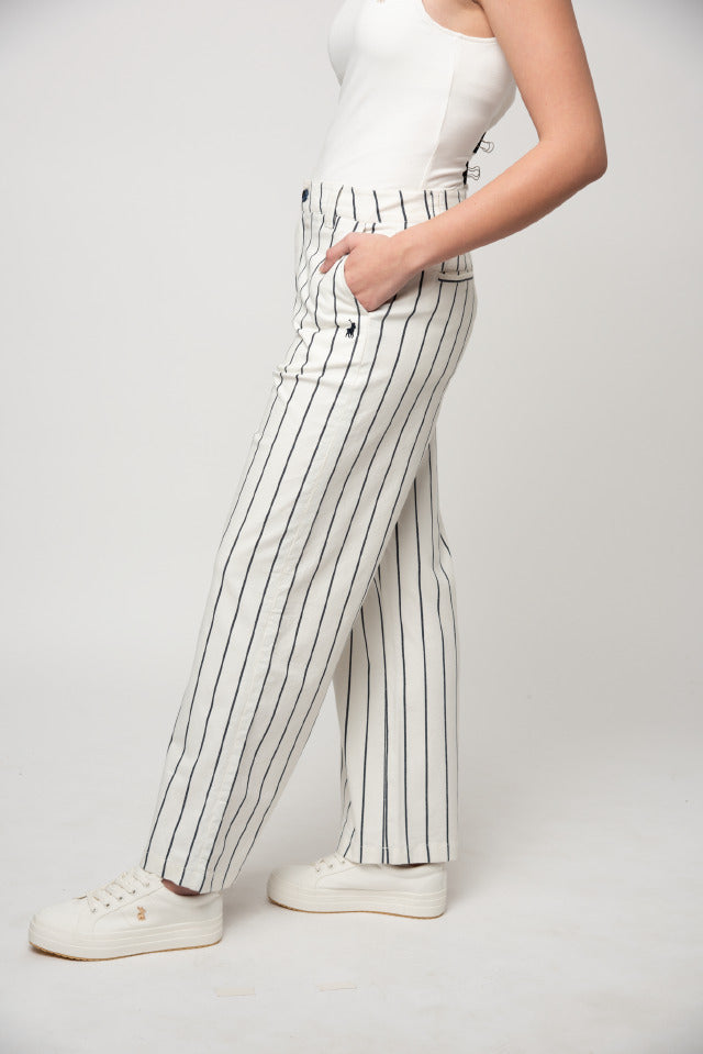 Polo Formal Trouser Polo Women Sarah Stripe Wide Leg Chino Off White