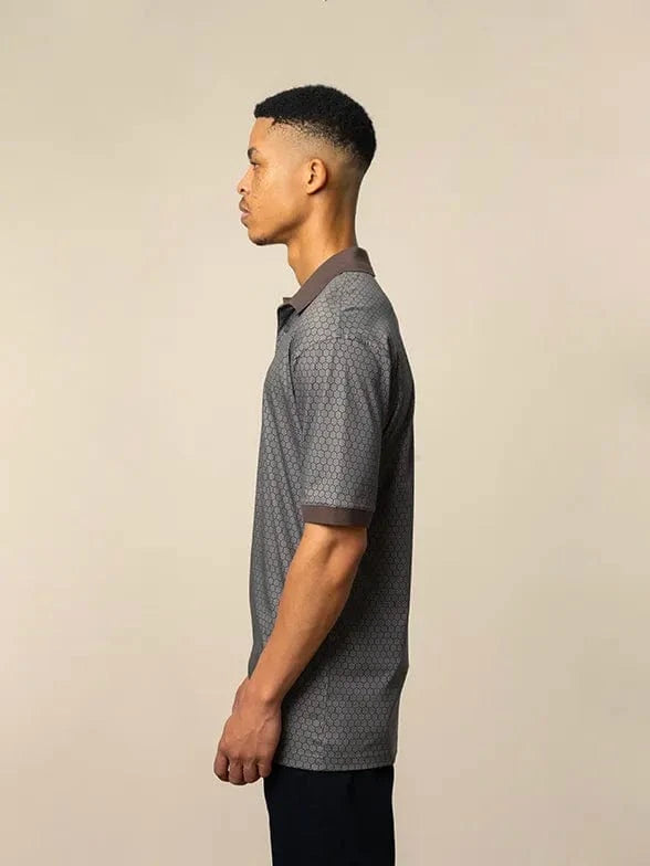 Polo Golf T Shirt Mens Geo Printed Double Mercerised Short Sleeve Golfer