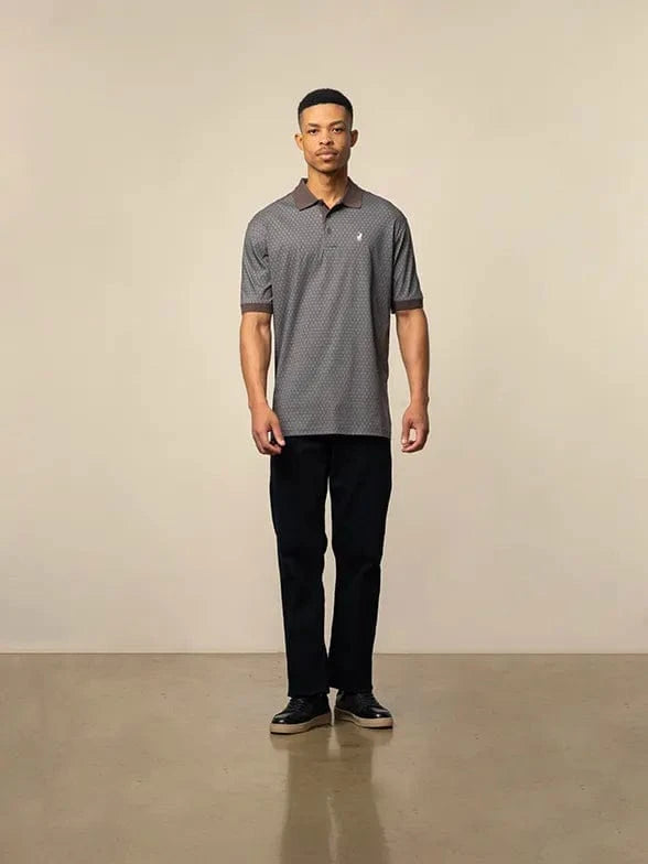 Polo Golf T Shirt Mens Geo Printed Double Mercerised Short Sleeve Golfer