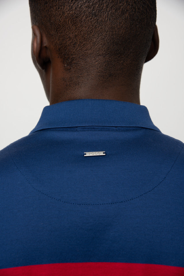 Polo Golf T Shirt Polo Chest Stripe Double Mercerised Golfer Blue