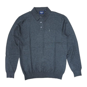 Polo Golf T Shirt Polo Cotton Long Sleeve Golfer Knitwear Charcoal Melange