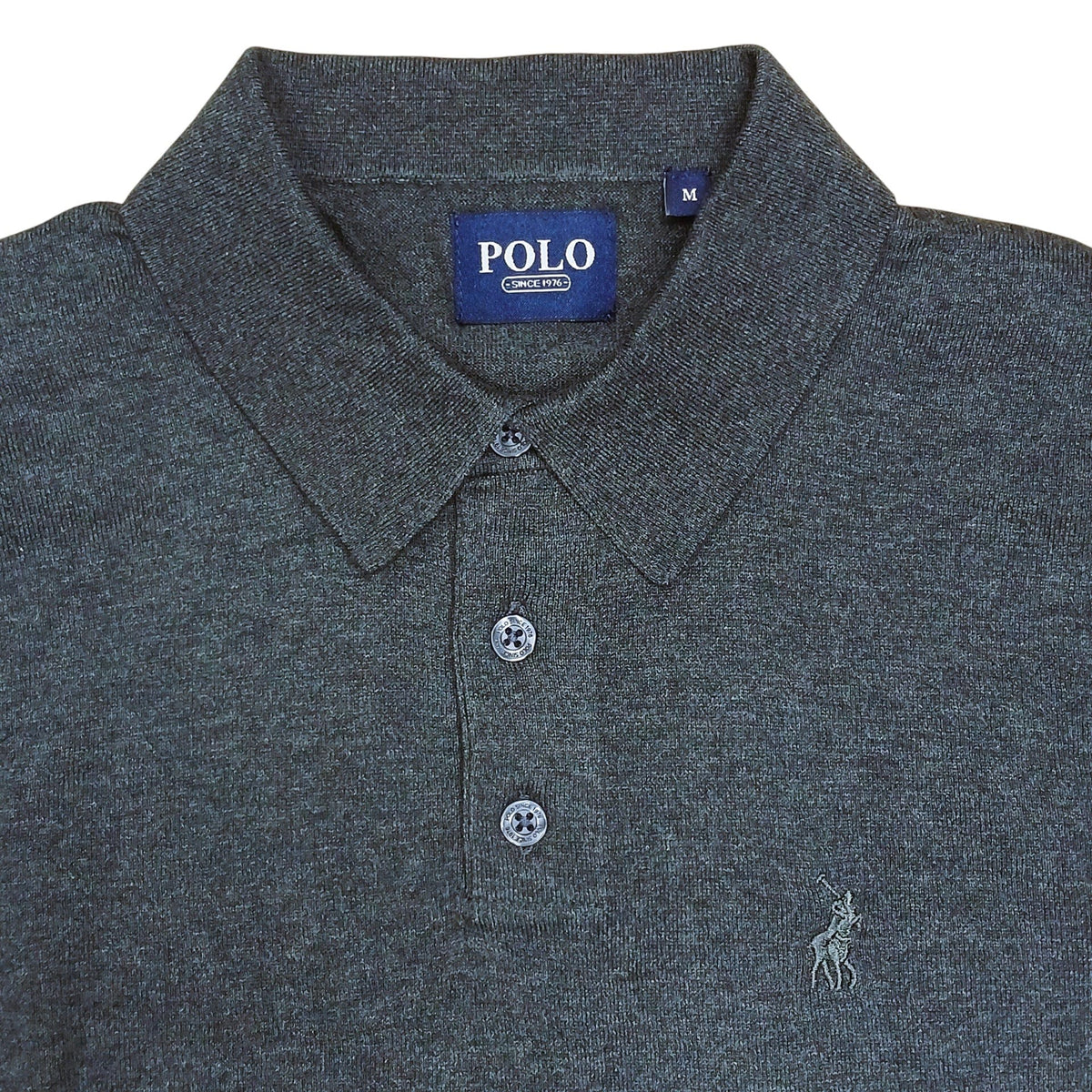 Polo Golf T Shirt Polo Cotton Long Sleeve Golfer Knitwear Charcoal Melange