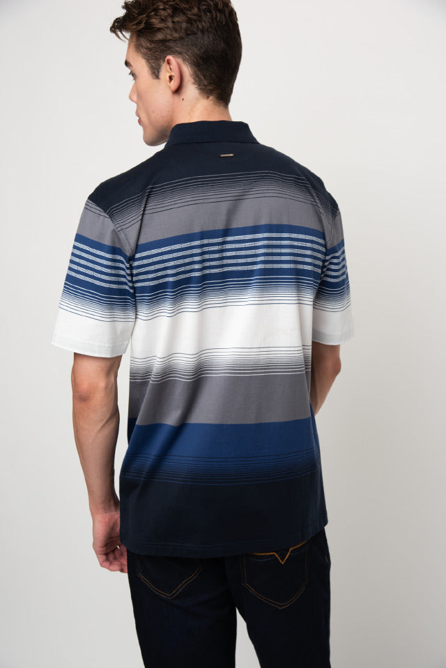 Polo Golf T Shirt Polo Double Mercerised Stripe Golfer Navy