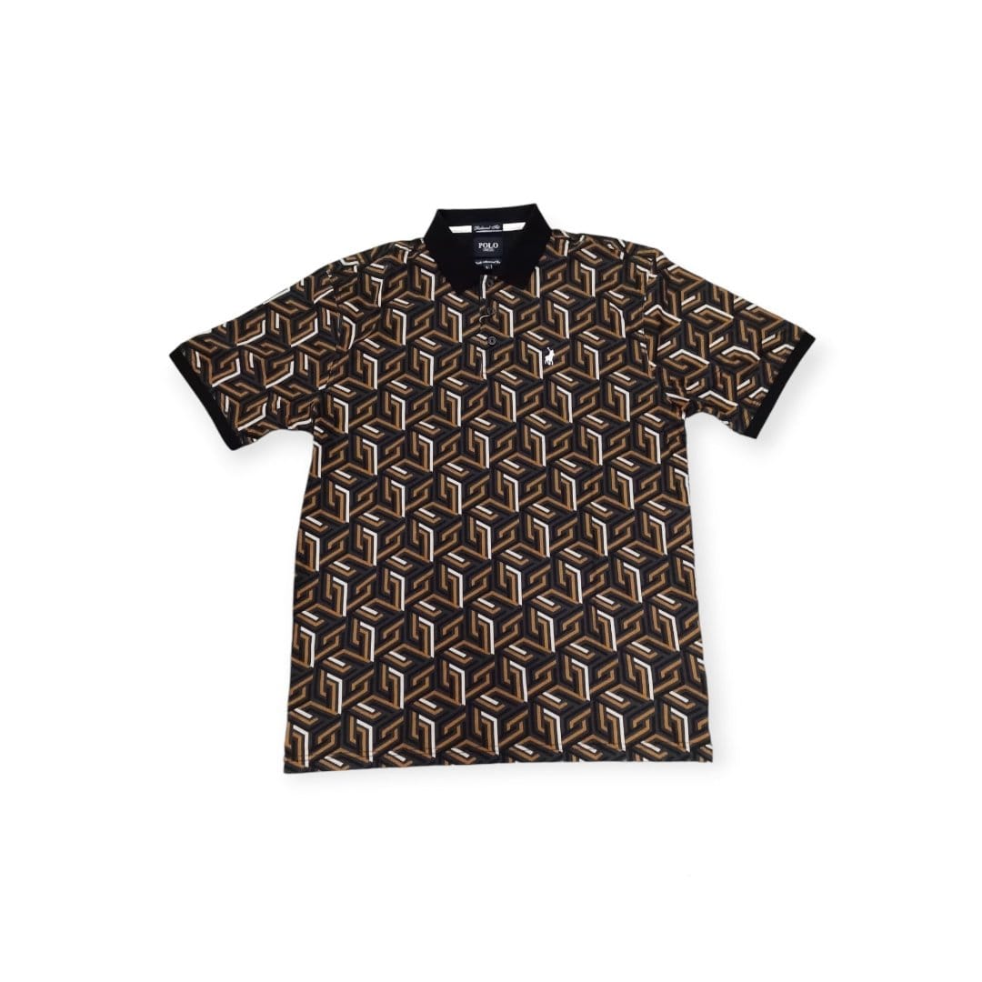 Polo Golf T Shirt Polo Men's Printed Geo Double Mercerised Brown (7787927666777)