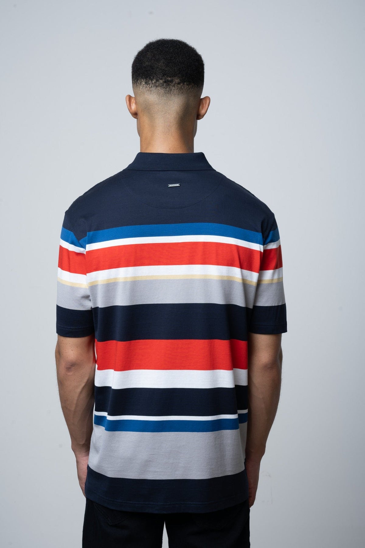 Polo Golf T Shirt Polo Mens Bold Stripe Double Mercerised Golfer Blue