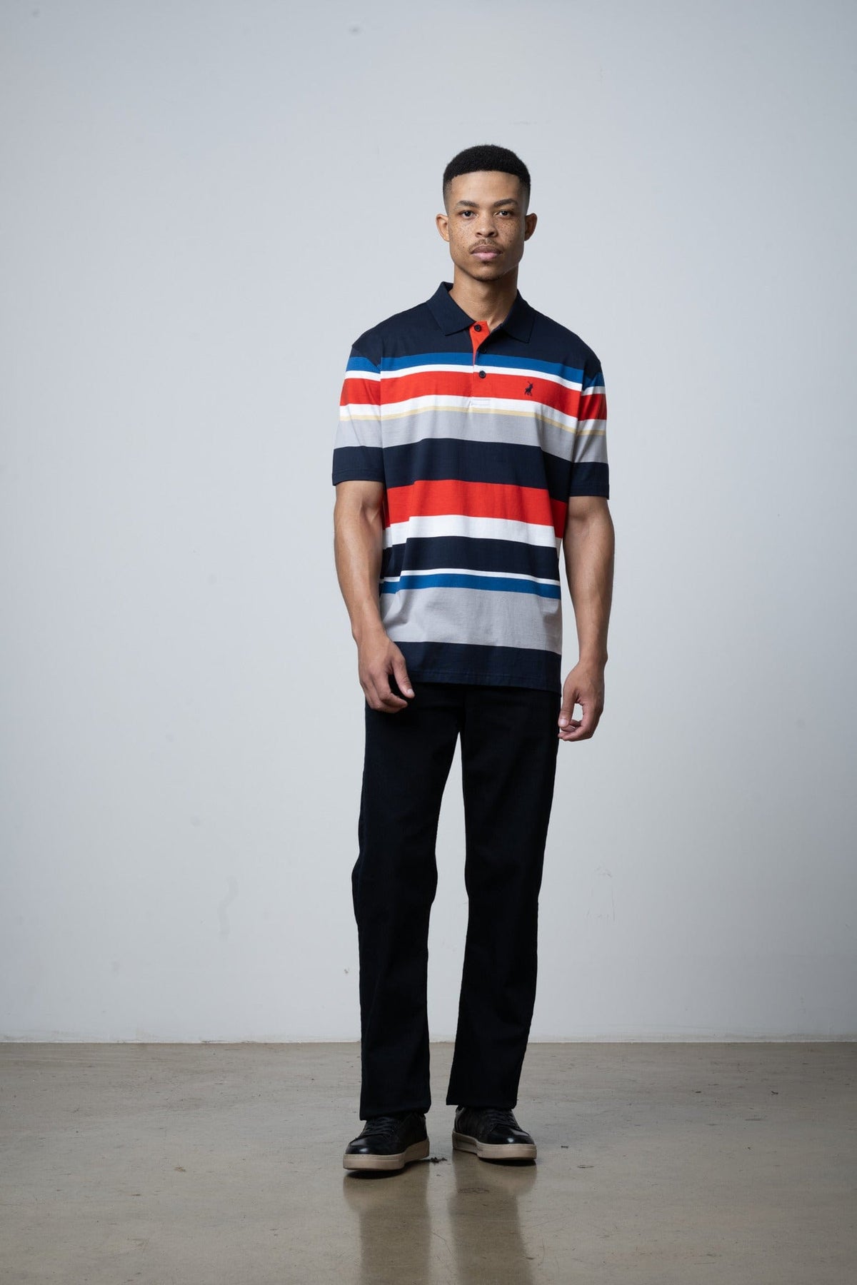 Polo Golf T Shirt Polo Mens Bold Stripe Double Mercerised Golfer Blue