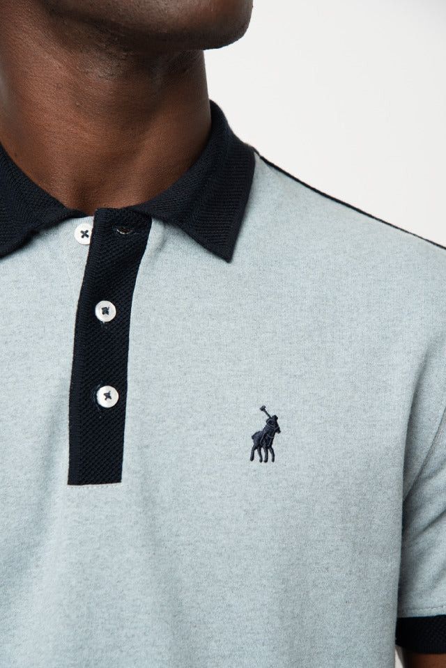 Polo Golf T Shirt Polo Mens Collar Piping Short Sleeve Golfer Light Blue