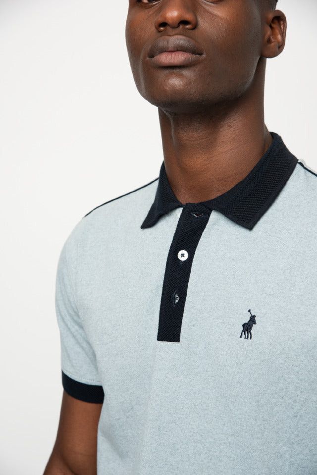 Polo Golf T Shirt Polo Mens Collar Piping Short Sleeve Golfer Light Blue