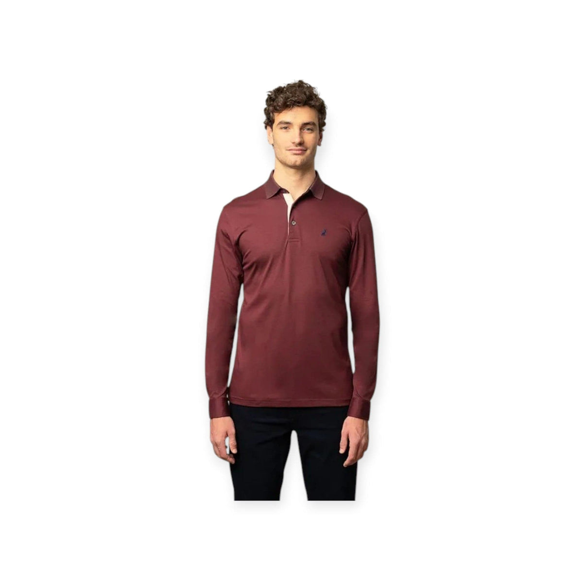 Polo Golf T Shirt Polo Mens Double Yarn Long Sleeve Golfer Burgundy