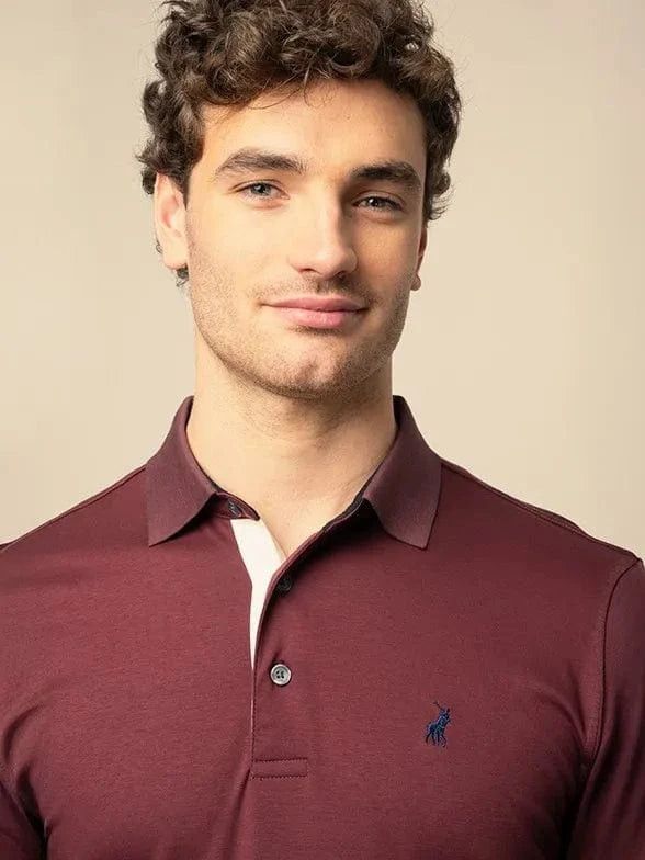 Polo Golf T Shirt Polo Mens Double Yarn Long Sleeve Golfer Burgundy