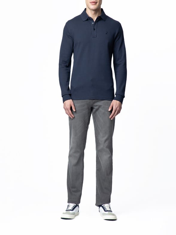 Polo Golf T Shirt Polo Mens Essential Pique Long Sleeve Golfer-Navy 0070556