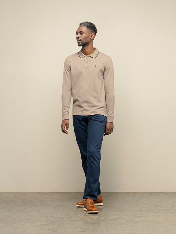 Polo Golf T Shirt Polo Mens Long Sleeve Essential Pique Golfer Taupe