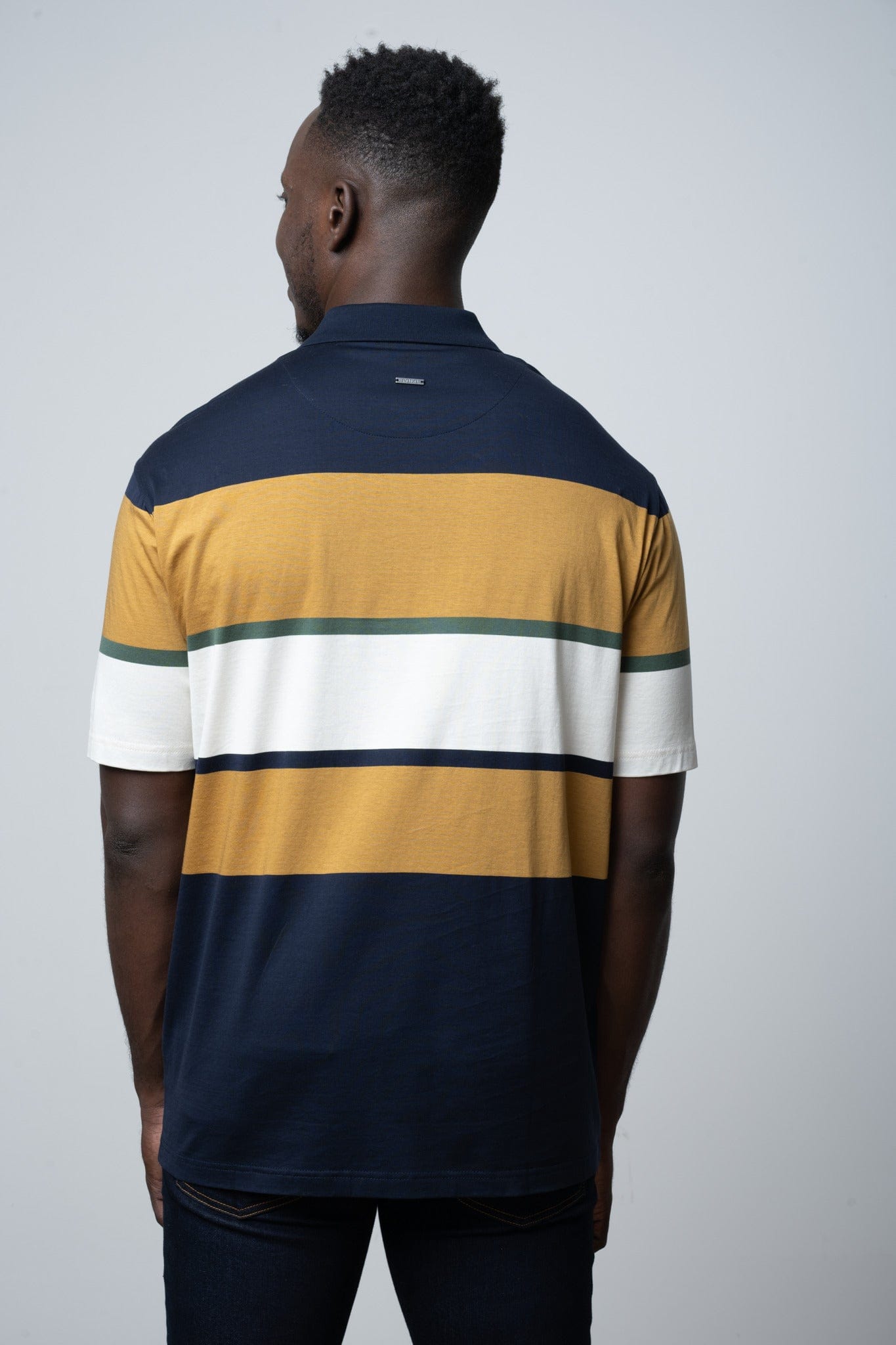 Polo Golf T Shirt Polo Stripe Double Mercerised Short Sleeve Golfer Navy