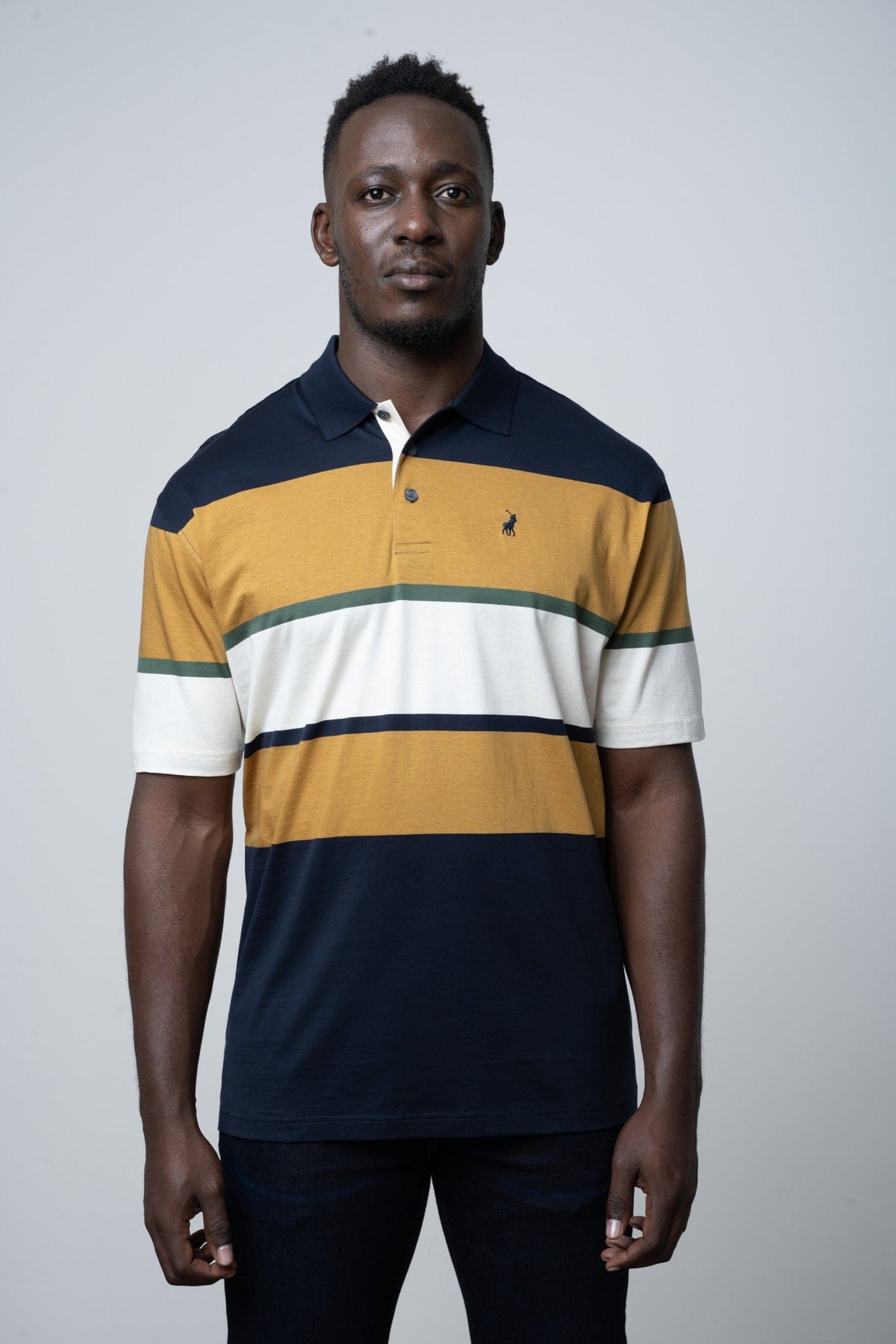 Polo Golf T Shirt Polo Stripe Double Mercerised Short Sleeve Golfer Navy