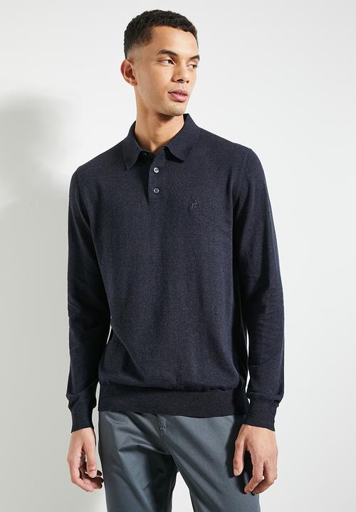 Polo Golf T Shirt S Mens Cotton Long sleeve Golfer Knitwear - Navy