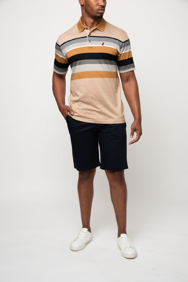 Polo Golf T Shirt S Polo Double Mercerised Stripe Short Sleeve Golfer Camel