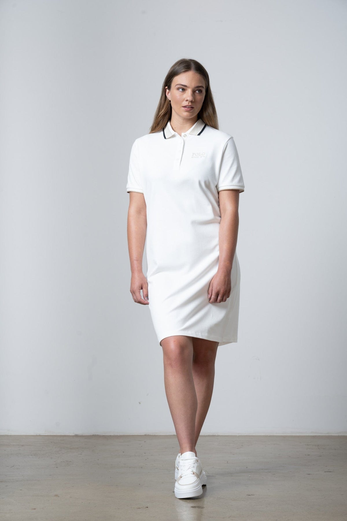 Polo Golfer Dress Polo Women Macey Short Sleeve Tipped Golfer Dress Off White