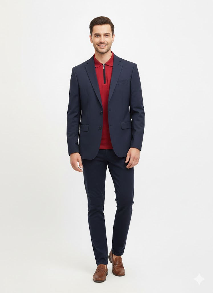 polo Golfer Large Mens Plain Zip Merc Golfer Red 0039391