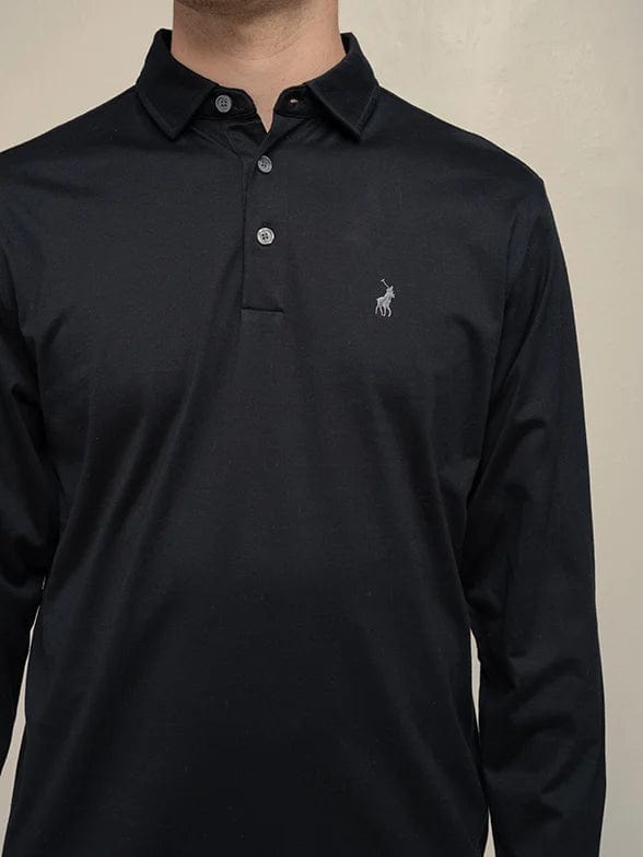 Polo Golfer Polo Mens Long Sleeve Mercerised Golfer Black (7710161272921)