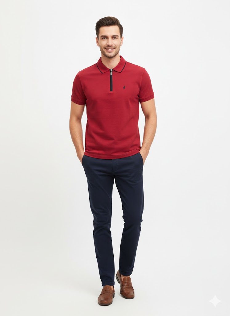polo Golfer Small Mens Plain Zip Merc Golfer Red 0039391