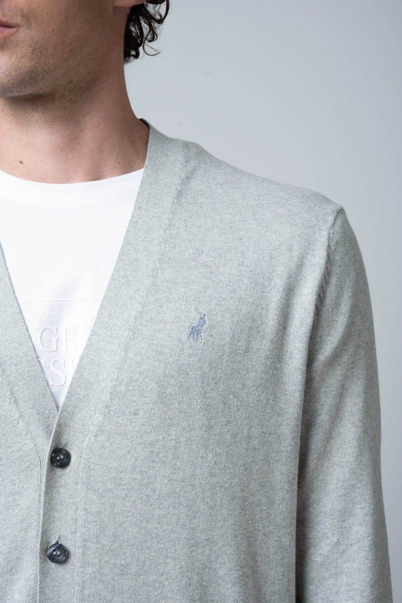 Polo Jersey Polo Men's Long Sleeve Plain Gardigan Grey Melange