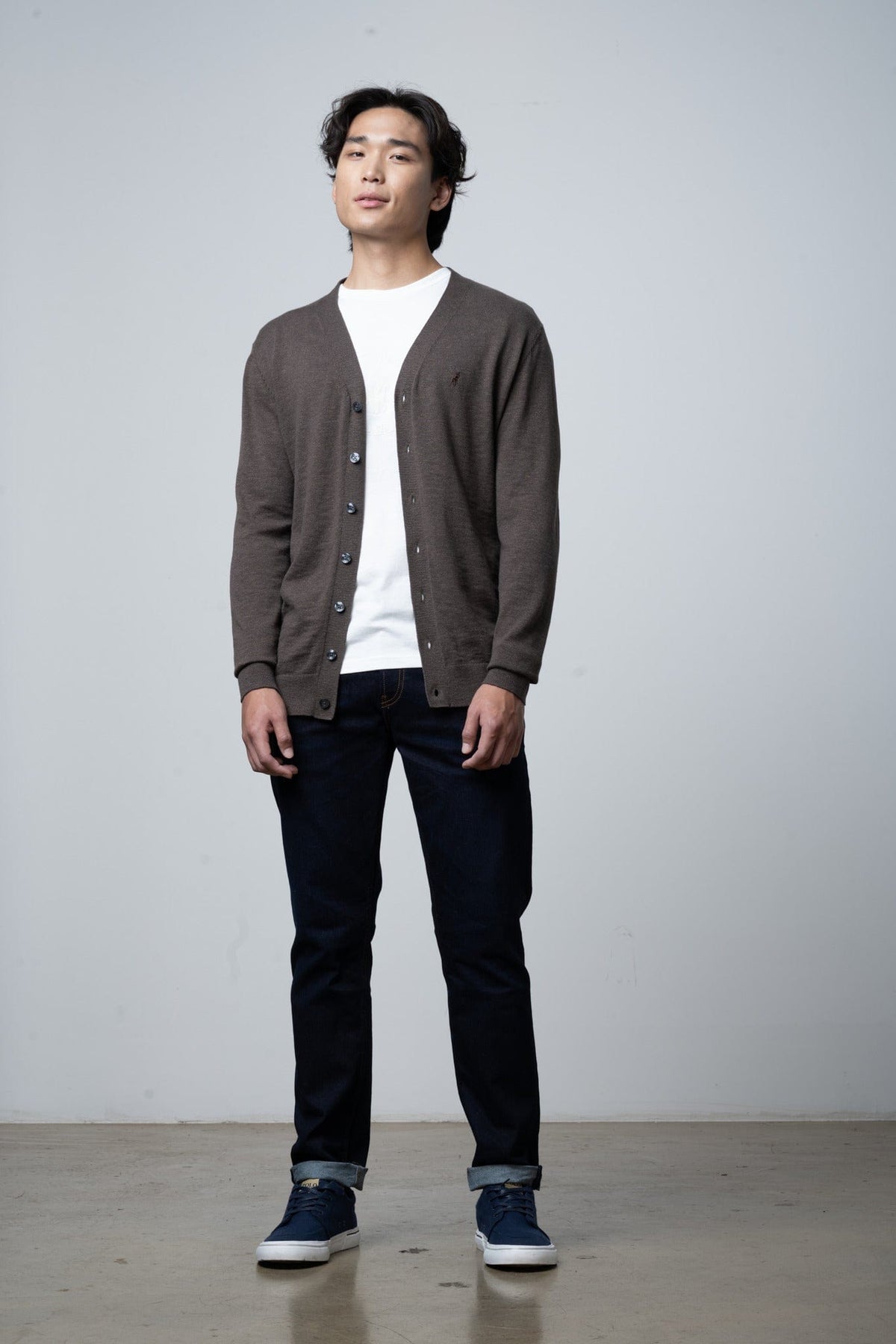 Polo Jersey Polo Mens Long Sleeve Plain Gardigan Chocolate