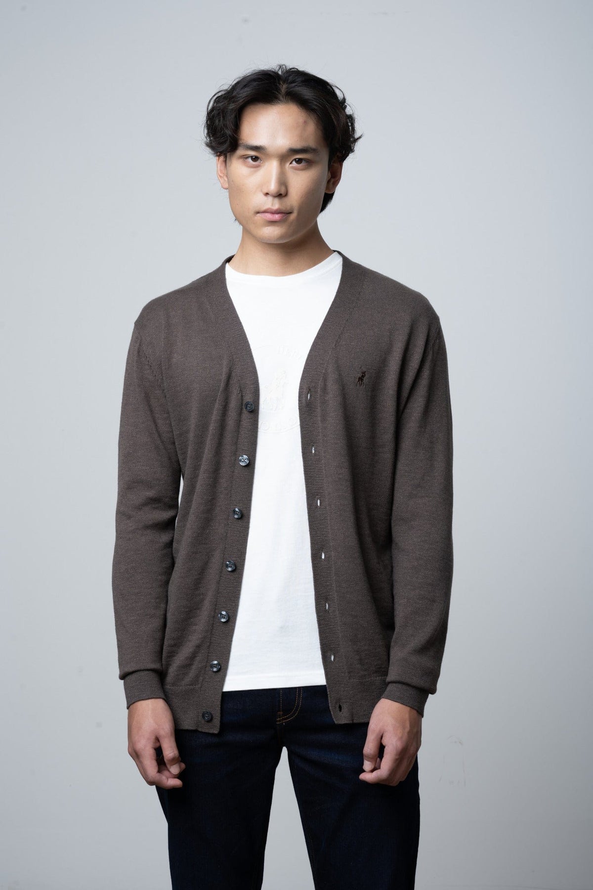 Polo Jersey Polo Mens Long Sleeve Plain Gardigan Chocolate