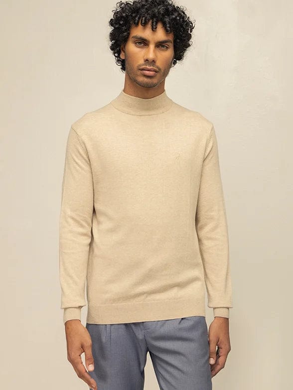 Polo Knitwear Polo Mens Long Sleeve High Collar Knitwear Taupe (7710983848025)