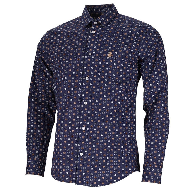 Polo shirt Polo Print Long Sleeve Mens Navy (7336403664985)