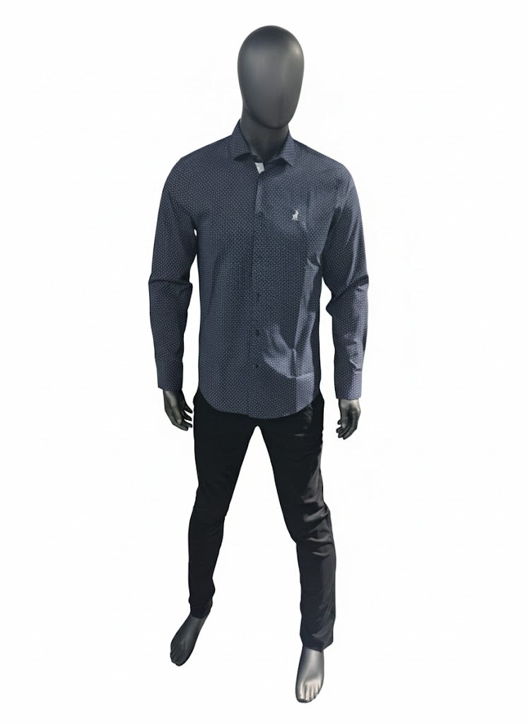 polo Shirts Mens Geometric Print LS Shirt Navy