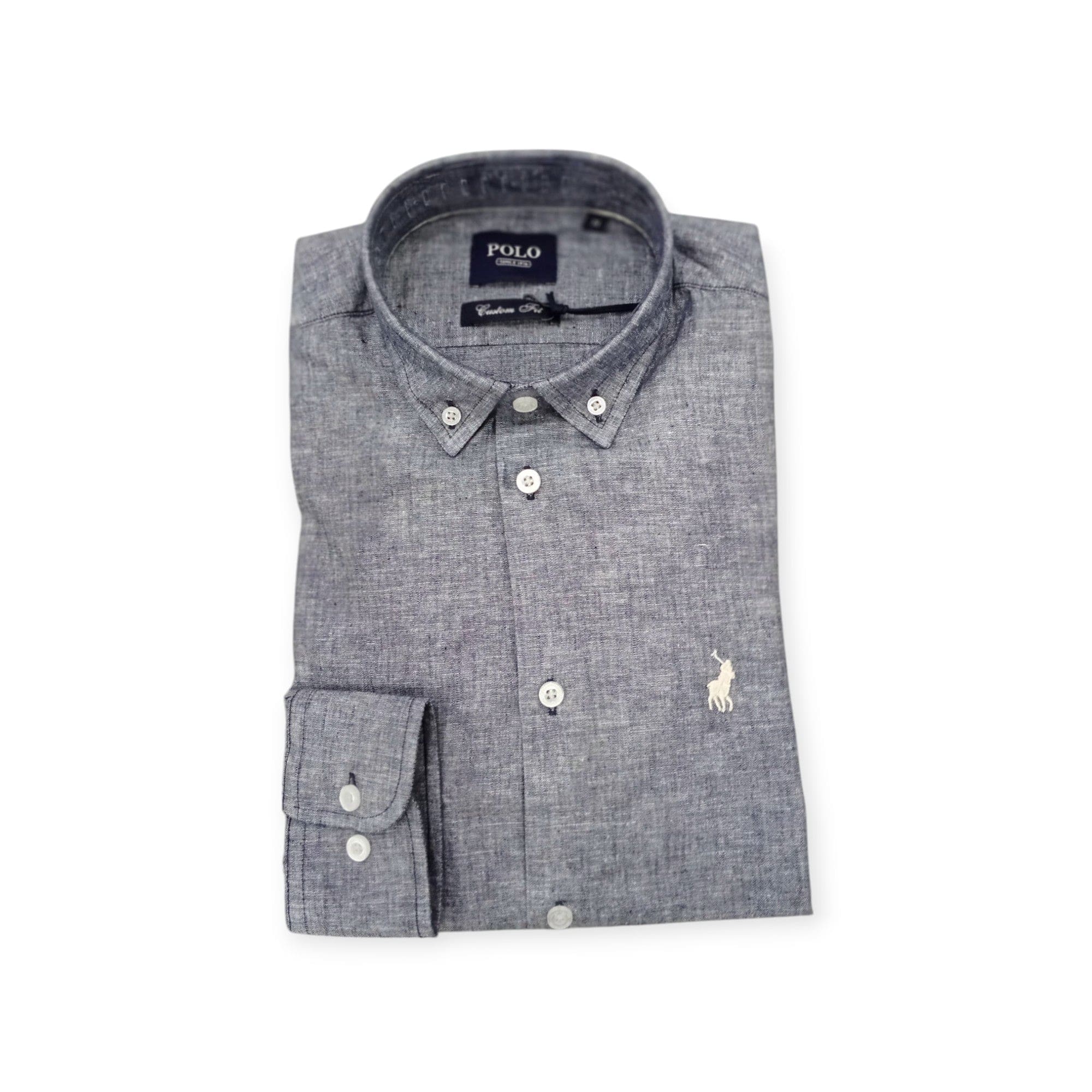 Polo Shirts Polo Men's Long Sleeve Plain Linen Shirt Navy (7894023340121)