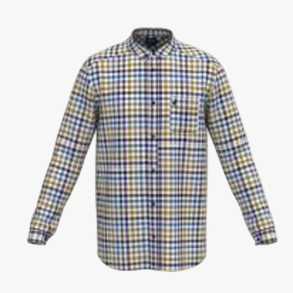 Polo Shirts Polo Mens Easy Care Small Check Long Sleeve Yellow