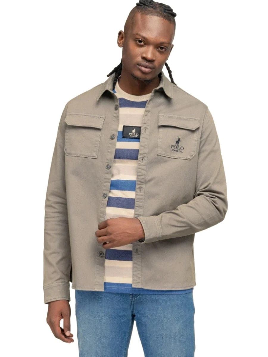 Polo Shirts Polo Mens Pjc Long Sleeve Overshirt Charcoal