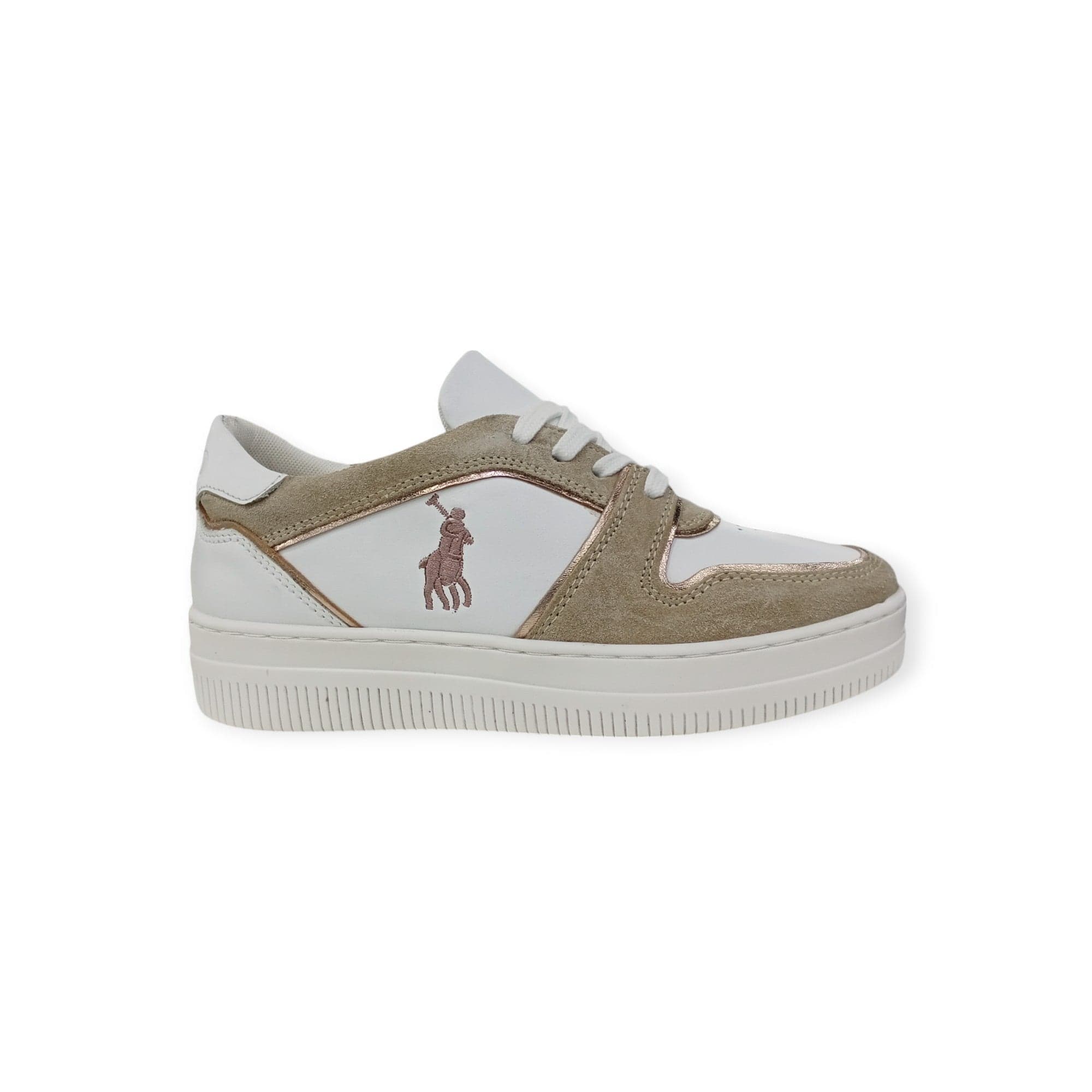 Polo Sneakers Polo Women's Gold Tipped Leather Platform Sneaker White/Gold (7809626701913)