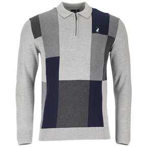Polo Sweater Polo Quarter Zip Colour Block Mens Sweater Grey (7336398946393)