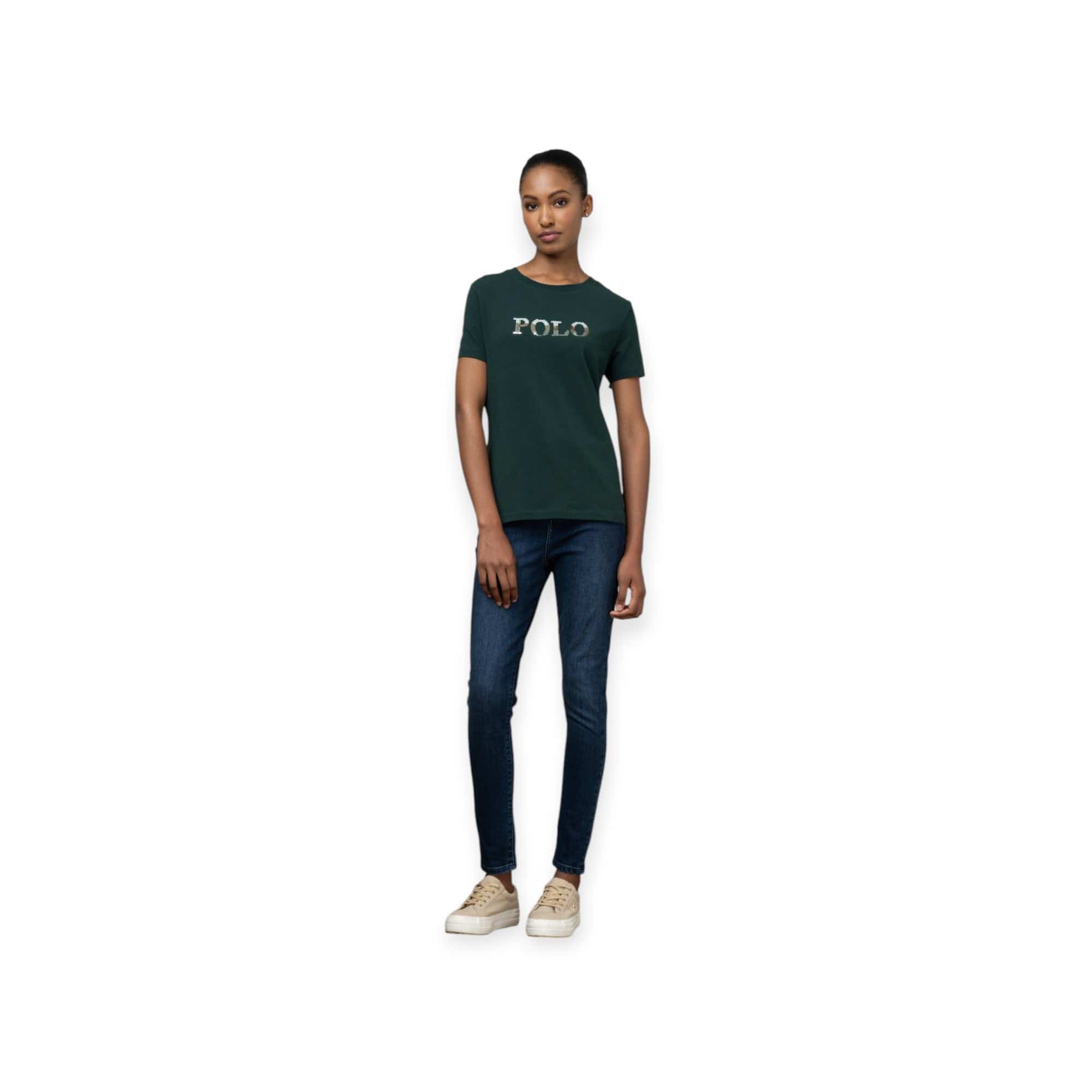 Polo T Shirt Polo Mbali Short Sleeve Sequin T Shirt Bottle Green