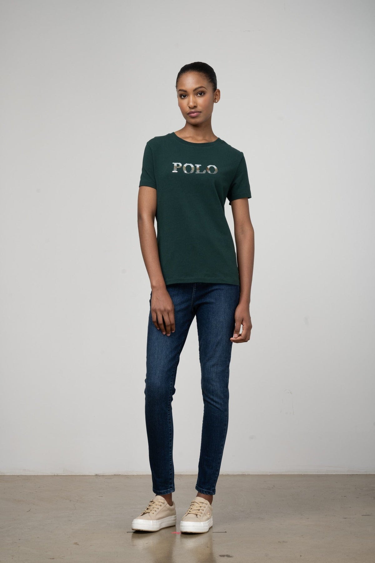 Polo T Shirt Polo Mbali Short Sleeve Sequin T Shirt Bottle Green