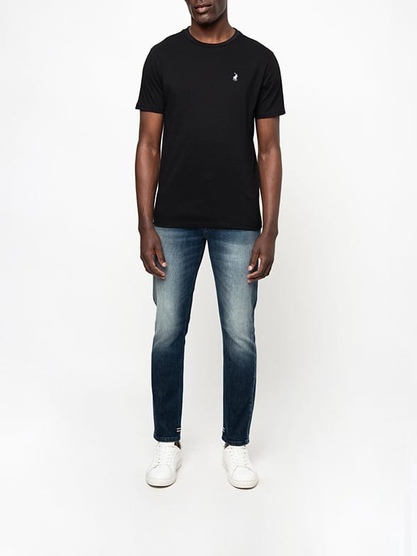 Polo T Shirt Polo Mens Lucas Crew Neck Short Sleeve T-shirt-Black 0006837