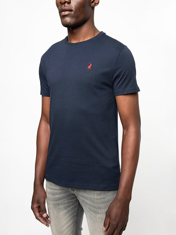 Polo T Shirt Polo Mens Lucas Crew Neck Short Sleeve T-shirt-Navy 0006835