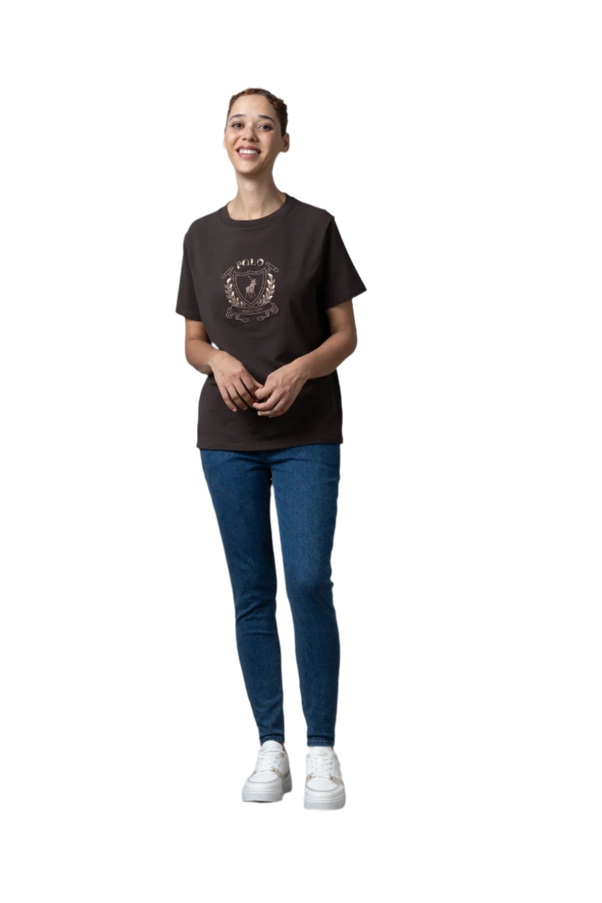 Polo T Shirt Polo Women Casey Short Sleeve Crest Tee Chocolate