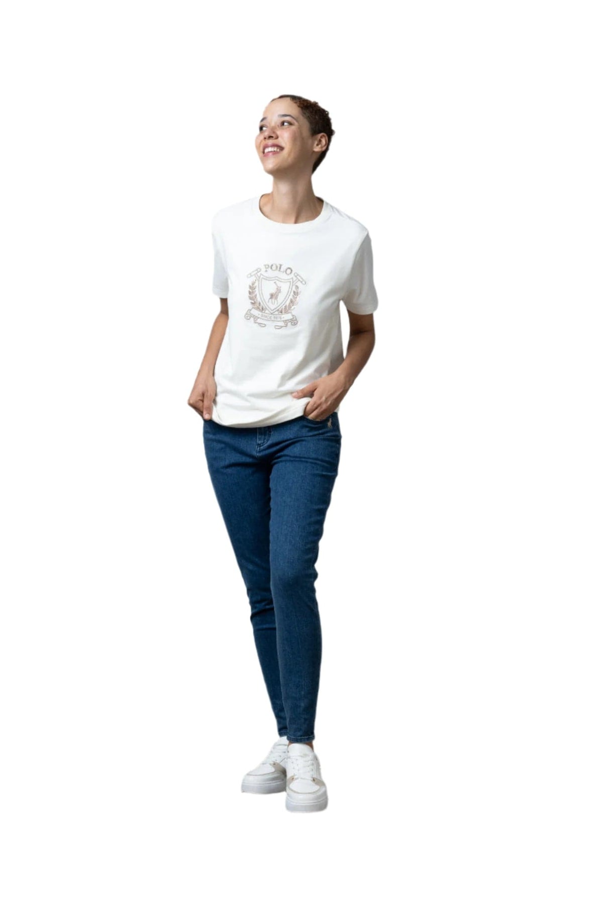 polo T Shirt Polo Women Casey Short Sleeve Crest Tee Off White