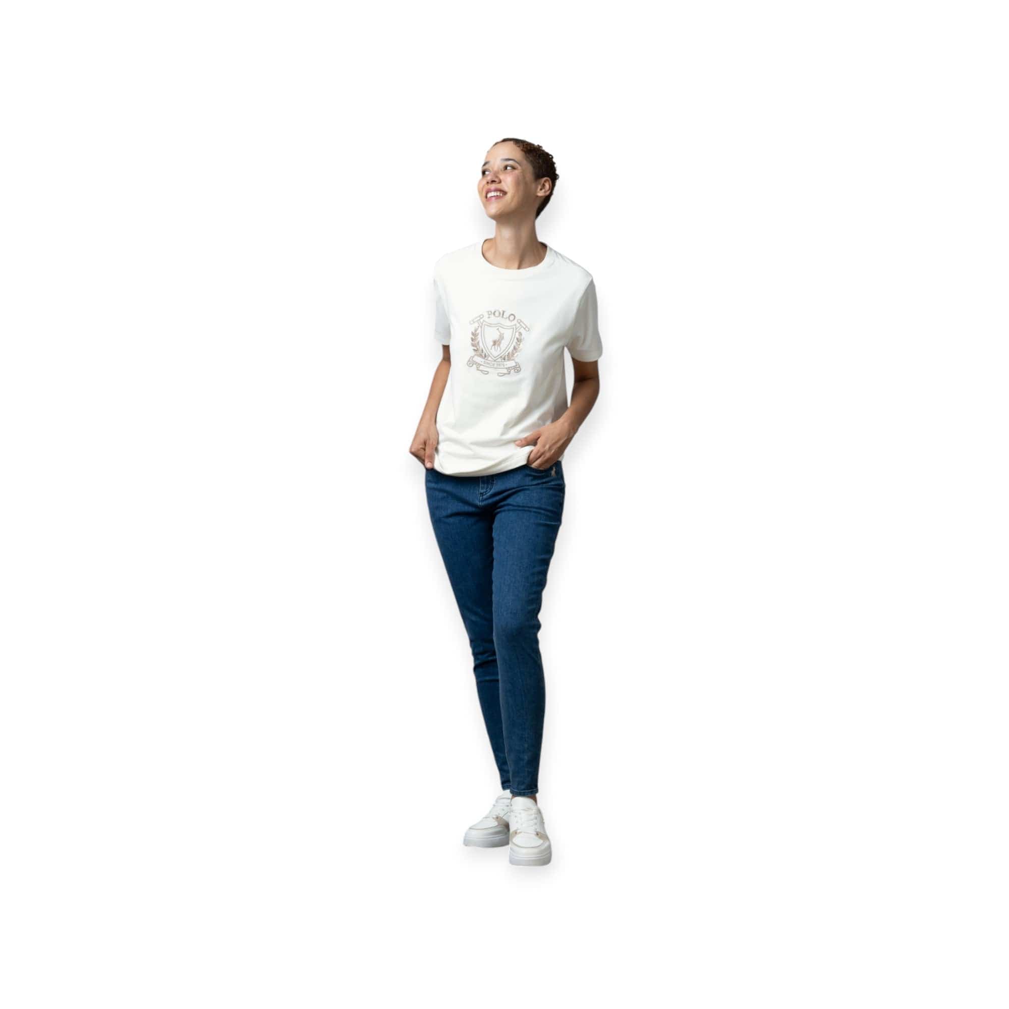 polo T Shirt Polo Women Casey Short Sleeve Crest Tee Off White