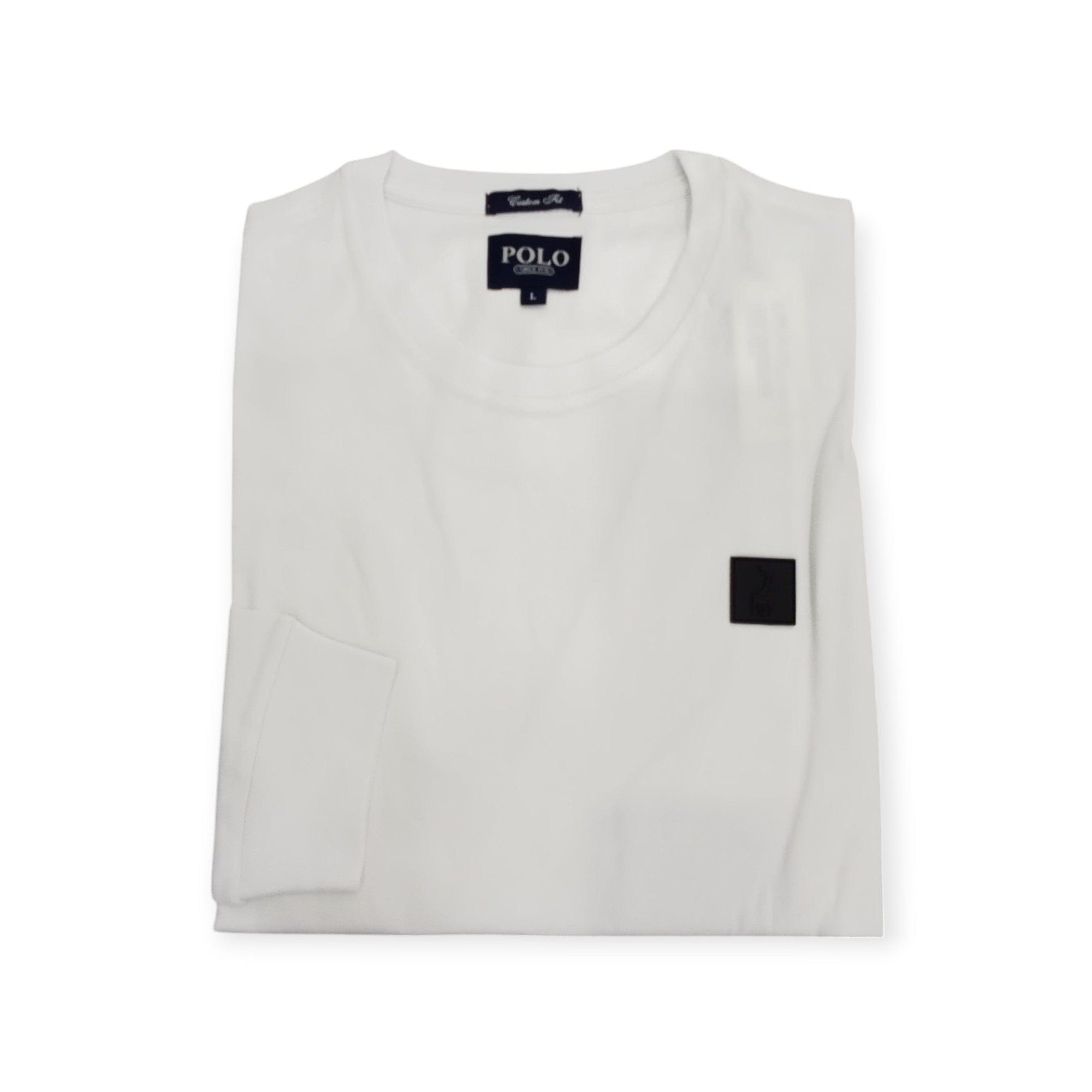 Polo T Shirt S Polo Men's Essential Crew Neck Long Sleeve Tee White
