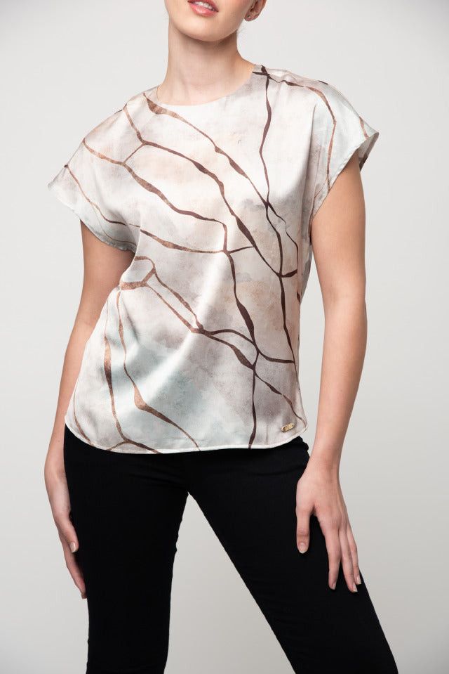 Polo T Shirt W30L32 Polo Women Nora Short Sleeve Printed Blouse Sand