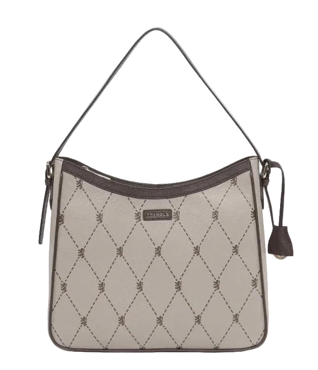 Pringle Ladies Handbags Pringle Argyle AOP Hobo Bag Stone PR112036
